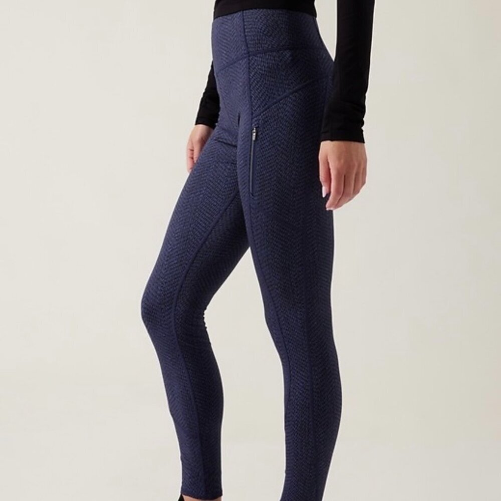 Athleta Rainier Textured Tight XS Navy High Rise Zipper Pocket Leggings